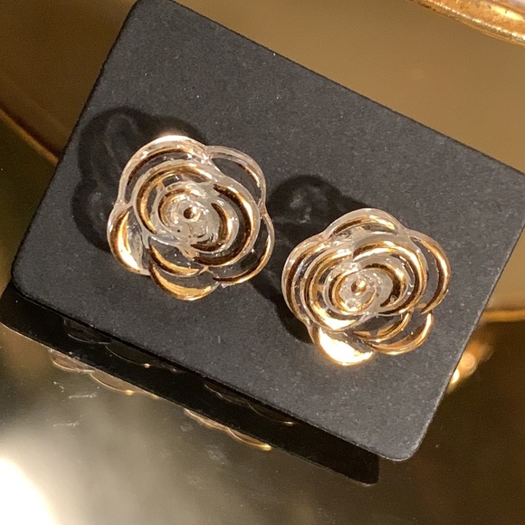Gold Acrylic Clear Flower 🌺 Stud Earrings - Picture 1 of 3